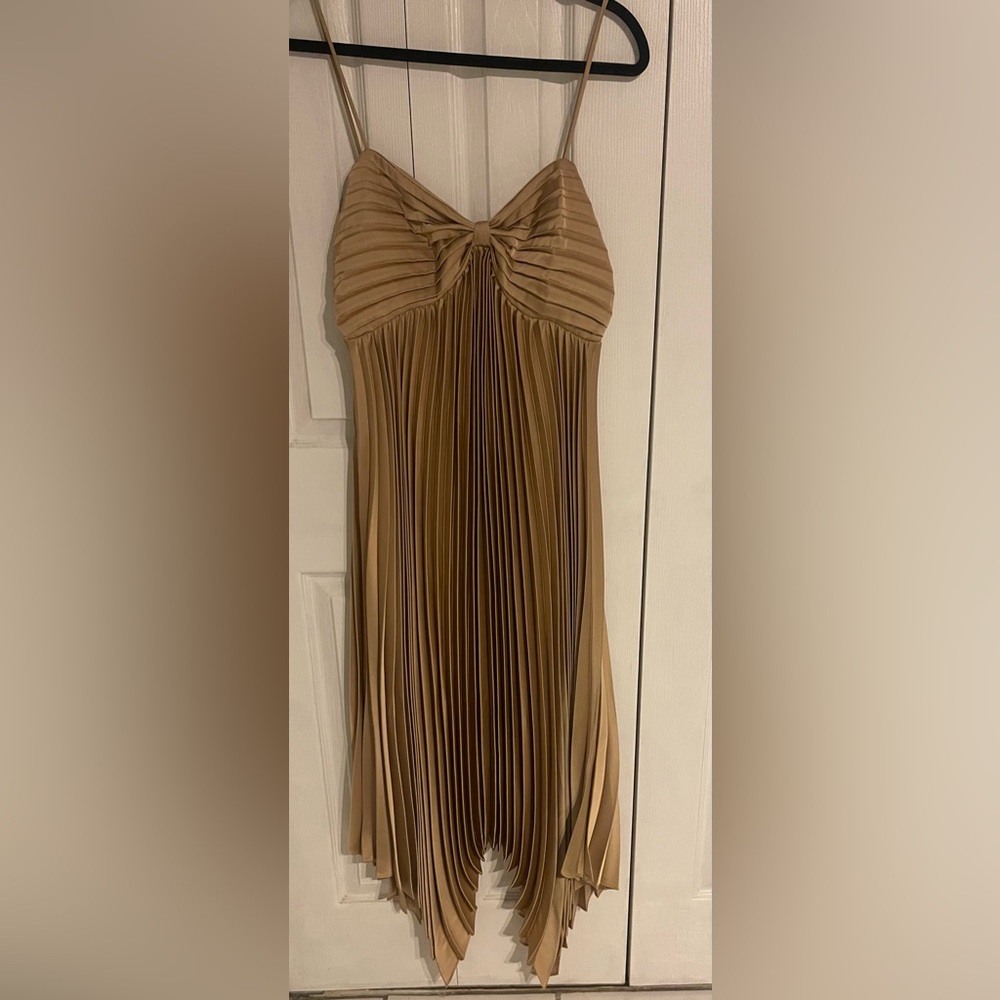 Gold Pleated Spaghetti Strap Dress